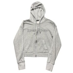 Bebe Sport Gray Zip Up Hoodie Pockets Thumbholes Women's Size M‎ Activewear Y2K